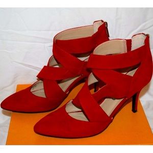 Unisa Faux Suede Red Strappy Heels